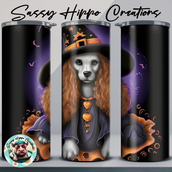 Skinny Tumbler Halloween Witch Poodle Dog 20oz Stainless-Steel Hand Sublimated - Picture 1 of 5